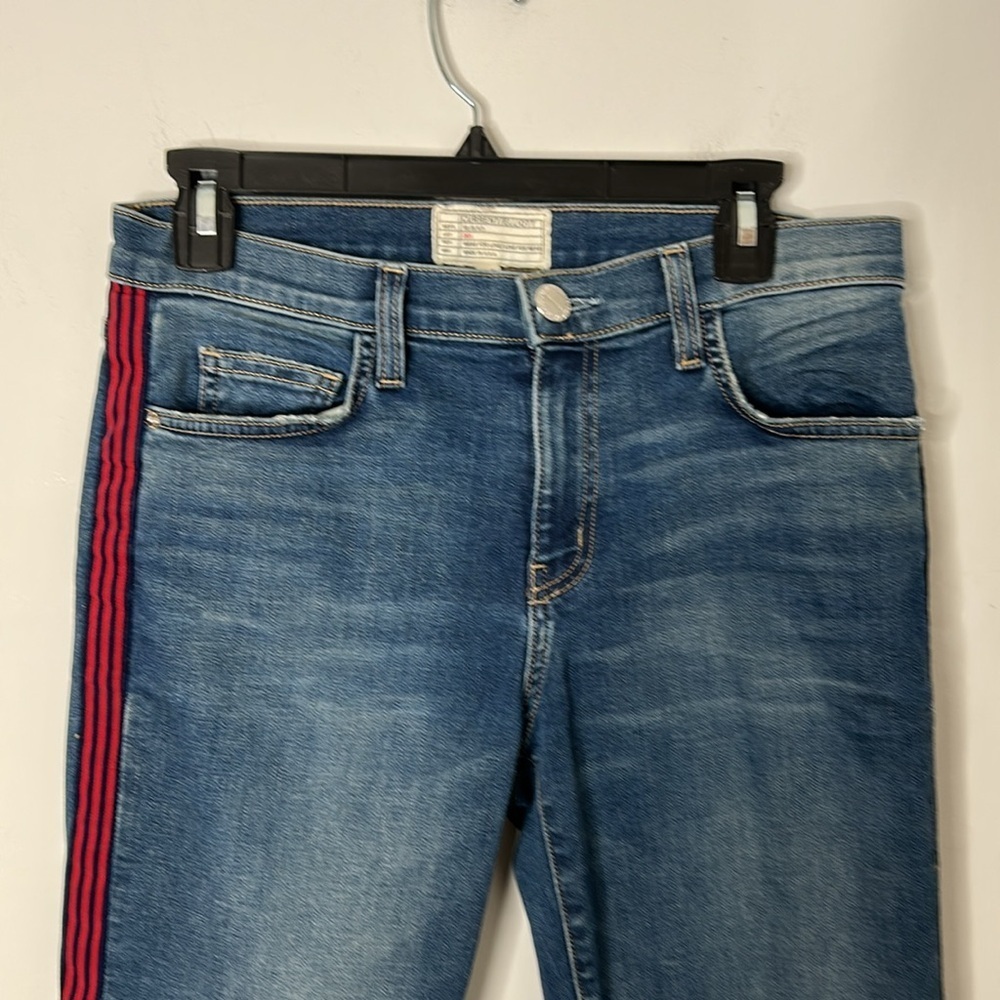 Current/Elliott High Waisted Red Side Stripe Stiletto Jeans - Picture 4 of 10